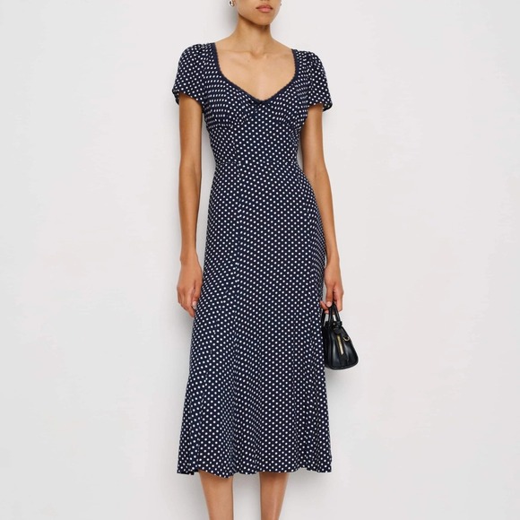 Reformation Dresses & Skirts - Reformation | NWT Afton Polka Dot Lace Trim Midi Dress in Blue Dream Dot size 10